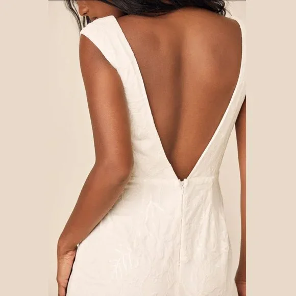 Lulus True Feelings White Sequin Embroidered Lace Maxi Dress M - Picture 3 of 4